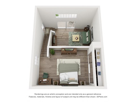 Floor plan for 1 bed, 1 bath, 730 sqft